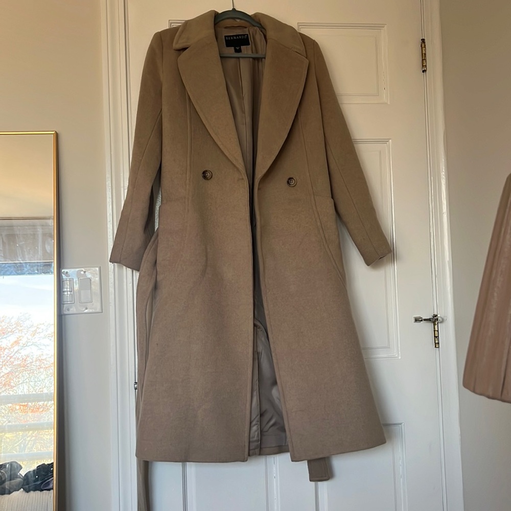 Bernardo Belted Wool Blend Longline Coat